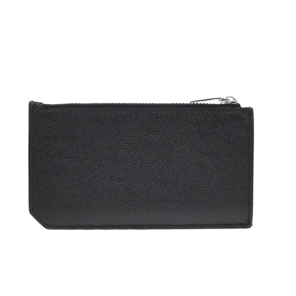 SAINT LAURENT Logo Compact Card Coin Case Wallet Leather Black Italy 60EF917 - Picture 3 of 13